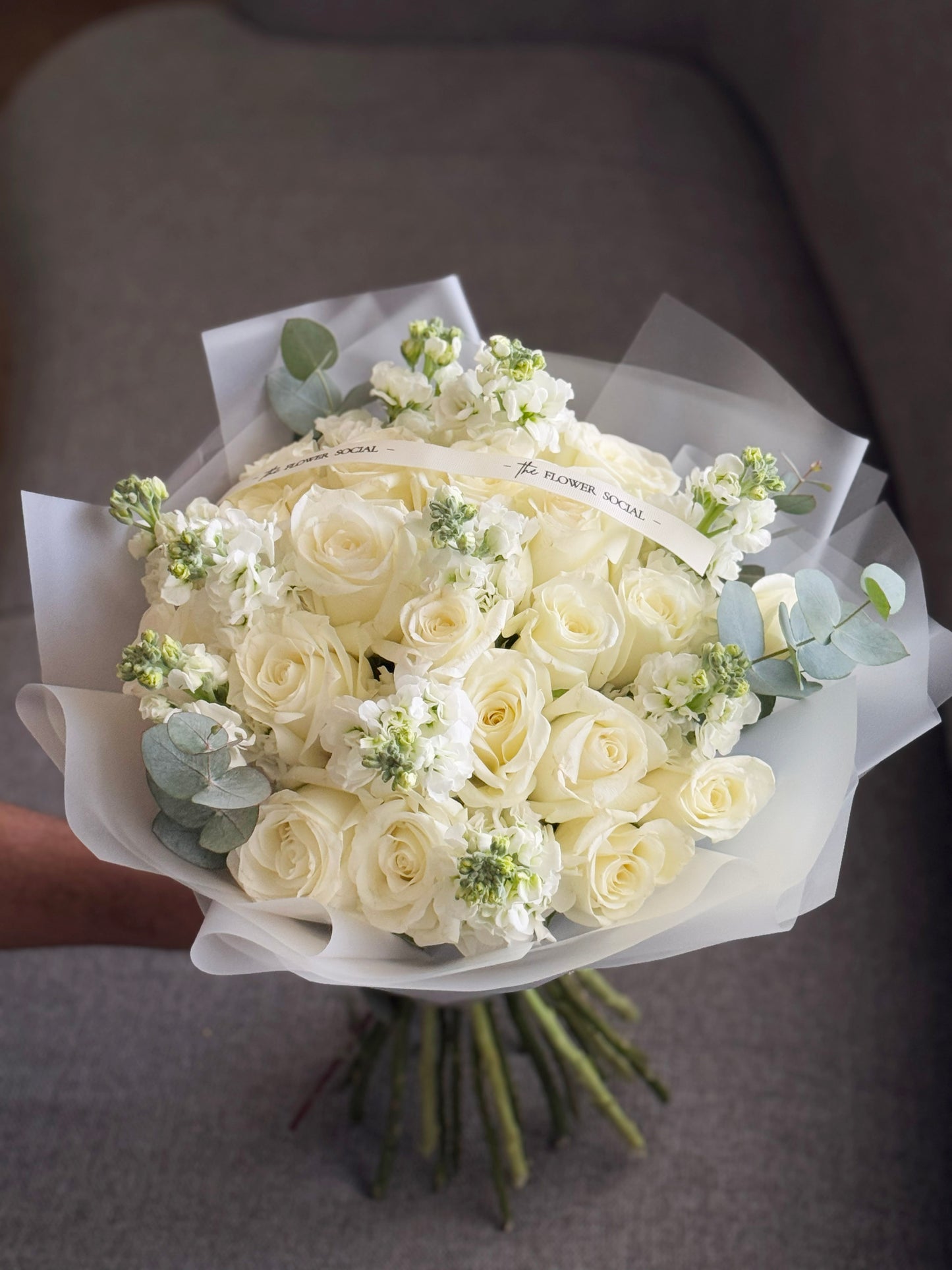 White roses and Mathiola Bouquet!