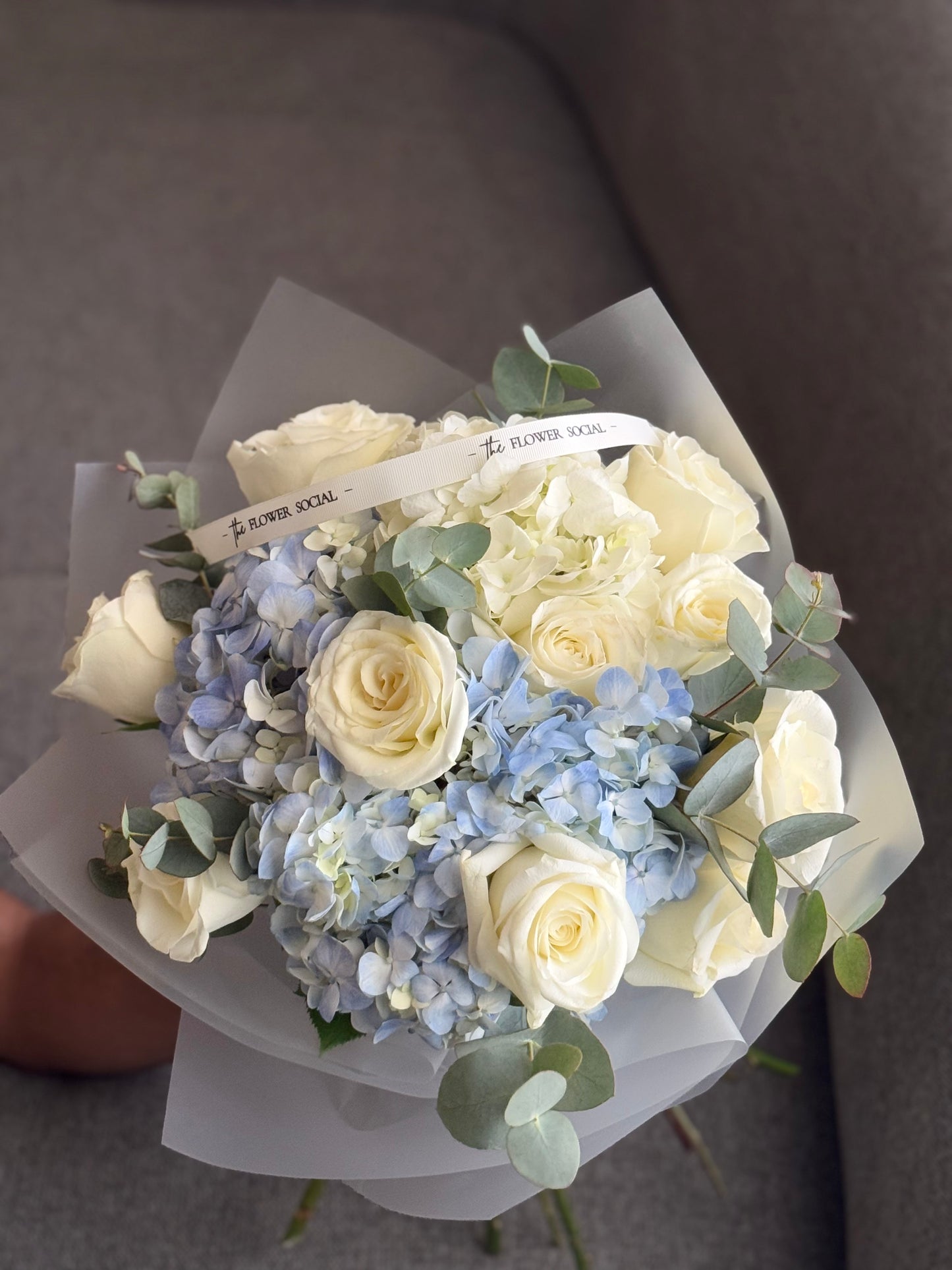 Baby Blue and white flower bouquet